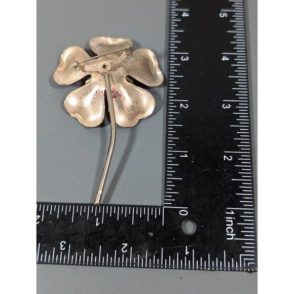Vintage Pink Metallic Flower Brooch Pin 3D Statement Mid Century Modern - Picture 5 of 5